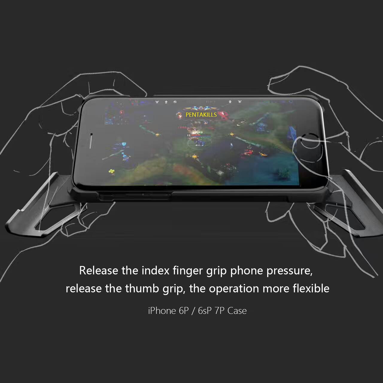 iPhone 7 Plus, iPhone 8 Plus Case with Kickstand for Gaming - Hcman Shock Proof Protective Case, Phone holder with Foldable Joystick Case for iPhone 6 Plus / 6s Plus Gray