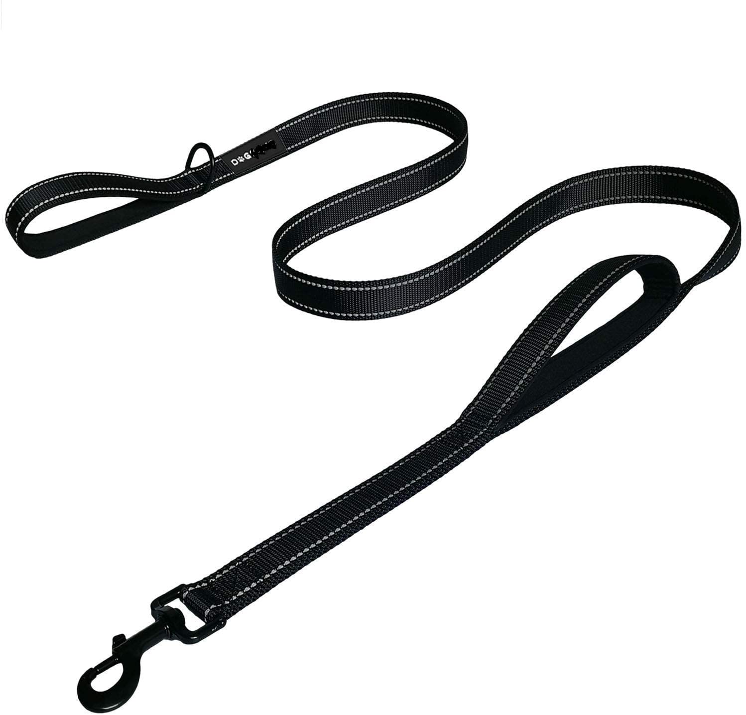 Dog Leash 6ft Long - Traffic Padded Two Handle - Heavy Duty - Double Handles Lead for Training Control - 2 Handle Nylon Leashes for Large Dogs or Medium Dogs - Reflective Leash Dual Handle (Black)