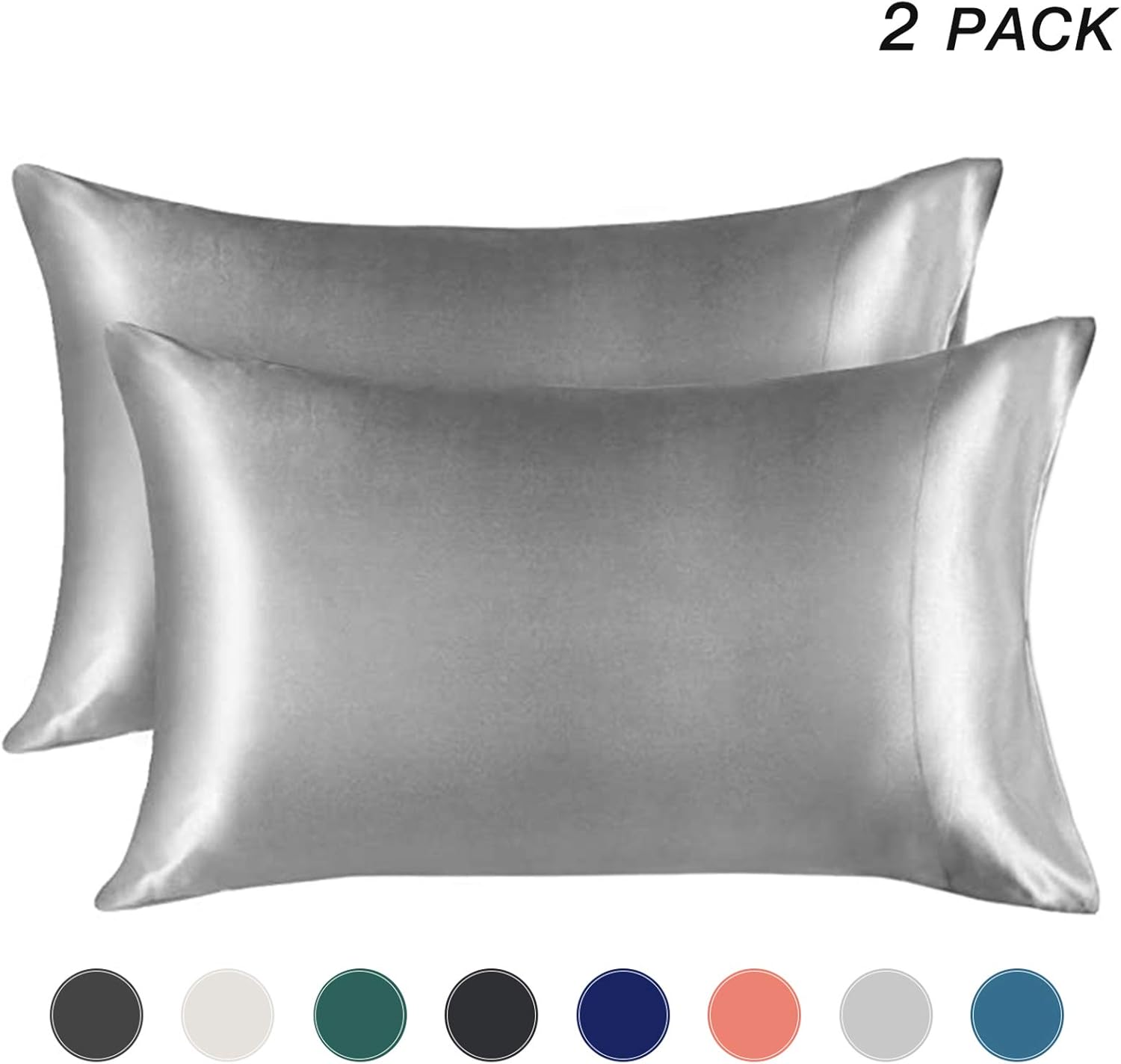 EXQ Home Silky Satin Pillowcase for Hair and Skin, Silver Grey Soft Cooling Pillow Cases Queen Size Set of 2 with Envelope Closure No Zipper (20x30 Inches): Kitchen & Dining