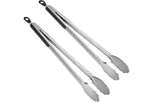 BBQ Tongs, AOOSY 16 Inch Grill Tongs for Cooking BBQ Extra Long Wide Scalloped Gripping Edge Kitchen Tongs, Set of 2