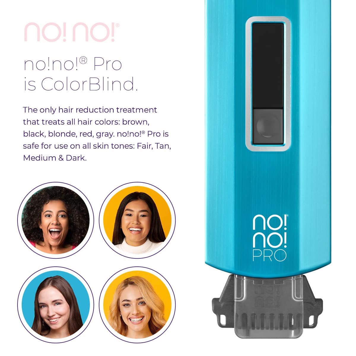 no!no! Pro Hair Removal Device - Treats All Skin Colors and Hair Types - Hair Removal for Women and Men - Hair Remover for Face & Body Hair - Blue