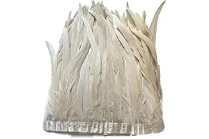 LANGZHENG Rooster Hackle Feather Fringe Trim 12-14inch in Width for Clothes Decoration and Wedding ,Halloween Party Pack of 1 Yard (Ivory)