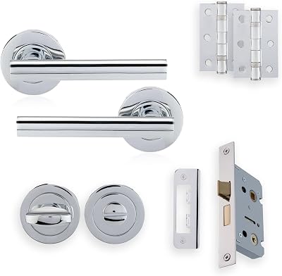 XFORT Polished Chrome Liberty Lever Bathroom Pack with T-Bar Handles 75mm Hinges