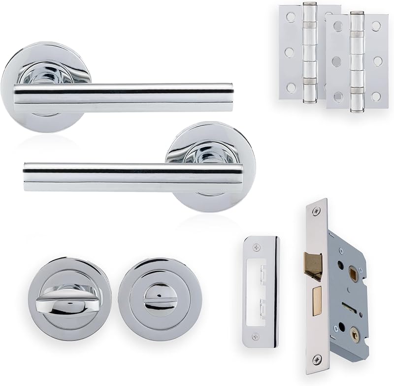 XFORT Polished Chrome Liberty Lever Bathroom Pack with T-Bar Handles 75mm Hinges