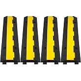 CXRCY Cable Ramp 4 Pack 2 Channel 11000lbs axle Capacity Floor Cable Cord Protector, Black &amp; Yellow Speed Bumps Hose Protector Ramps for Wire/Hose/Pipe Hider Driveway &amp;Outdoor 40x10x2 inch(L x W x H)