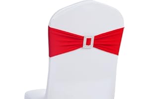 Joccun 30 PCS Spandex Chair Sashes Bows Stretch Chair Cover Band with Buckle Slider Universal Elastic Chair Ties for Wedding Banquet Party Event Decoration (Ruby)
