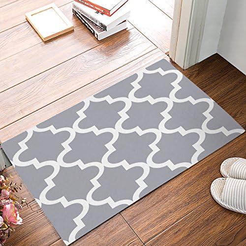 LovingIn Moroccan Tile Quatrefoil Gray and White Lattice,grey Bathroom Rugs Toilet Sets Super Soft Machine Washable Bath Mats 23.6x15.7inch