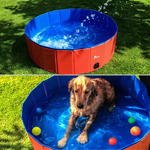 Pidsen Foldable Dog Pet Bath Pool Pet Swimming Tub Collapsible Dog Pet Tub for Dogs, Cats or Kids (47.2’’ D×11’’ H, Red)