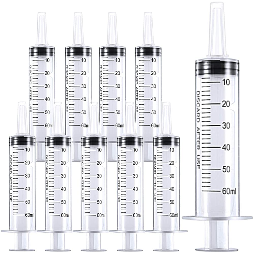 HYCKee10 Pack 60ml Plastic Syringe with Cap, Multiple Uses Measuring Syringe Tools for Labs, Measuring Liquids and Dispensing