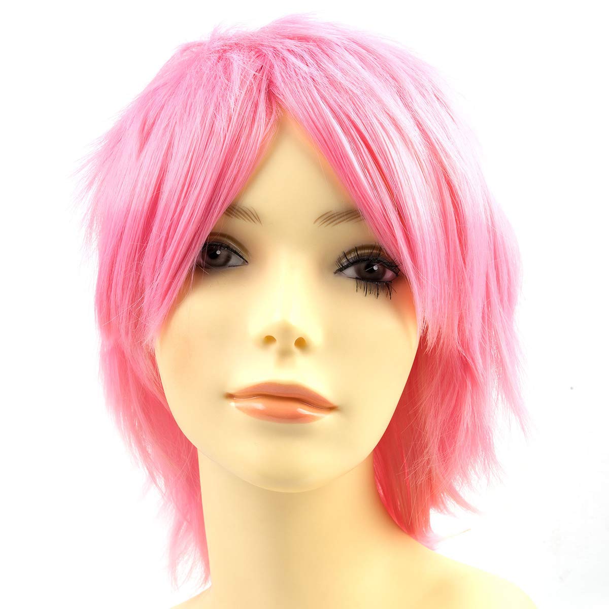 Yamel Anime Wig Pink for Cosplay Party, Synthetic Layered Short Hair Wigs with Bangs, Pastel Wigs for Women Men Adult โ image 1