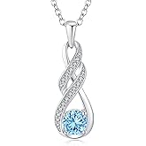 LOCIBLO Birthstone Necklaces for Women 925 Sterling Silver Infinity Pendant Created Gemstone Jewelry for Her, 16"+2"