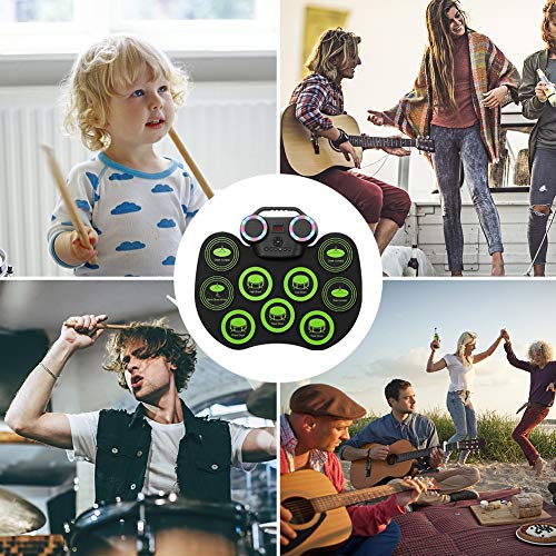 VOLADOR Electronic Drum Set, 9 Pads Roll Up Electric Drum Kit With Bluetooth, 2 Built-in Speaker, Headphone Jack, Portable Digital Midi Practice Drum Pad for Kids Beginners