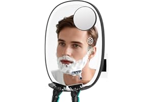 COSMIRROR Heated Shower Mirror Fogless for Shaving, Anti Fog Mirror for Shower, Fog Free Shower Mirror with 10X Magnifying, 3 Color Lights, Razor Holder, 360° Rotation Shaving Mirror for Men and Women