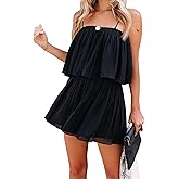 EXLURA Womens 2026 Summer Romper Dress Spaghetti Strap Pleated Beach Vacation Outfit Fashion Cruise Short Jumpsuit Outfits