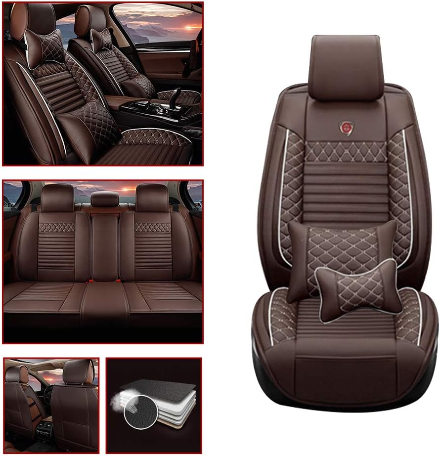 Amazon カーシートカバー フィアット Viaggio Ottimo Coroma Freemont 運転席 助手席 後部3人席用 5席用pu レザー製シートプロテクター シートカバー ヘッドレスト付き コーヒー色 車 バイク 車 バイク