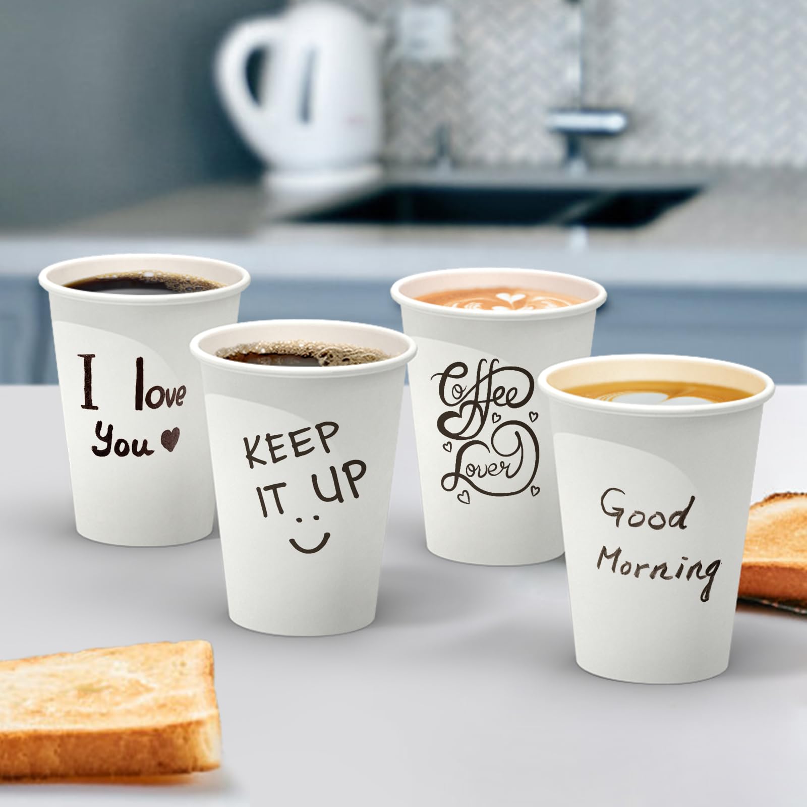 Dealusy 100 Count 12 oz Coffee Cups, Leak-Free Food Safe Paper Cups 12 oz, Disposable 12oz White Paper Cups for Cold and Hot Drinks