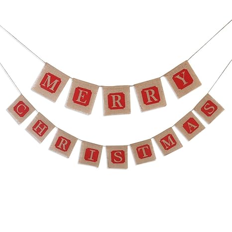 High Grade Merry Christmas Design Hessian Burlap Banner Bunting