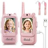 Video Walkie Talkies for Kids, Handheld 2 Pack Rechargeable Video Intercom Kids Walkies Talkies, Indoor Outdoor Toys for Family Games, Outside, Camping, Hiking for Boys Girls Ages 3-12 (Pink/Pink)