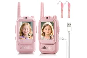 MINIBEAR Video Walkie Talkies for Kids, Handheld 2 Pack Rechargeable Video Intercom Kids Walkies Talkies, Indoor Outdoor Toys for Family Games, Outside, Camping, Hiking for Boys Girls Ages 3-12 (Pink/Pink)