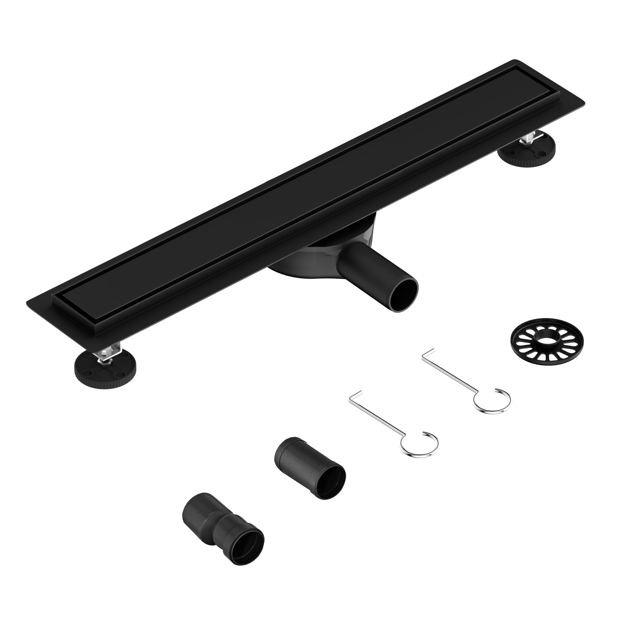Neodrain Linear Shower Drain 80 cm Stainless Steel Floor Drain - 360° Siphon Black Drain Extra Flat with Shower Trap, Hair Strainer for Bathroom, Outdoor Use