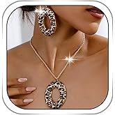 Bmirth Leopard Print Necklace Set Leopard Jewelry Set Vintage Necklace and Earring Sets for Women