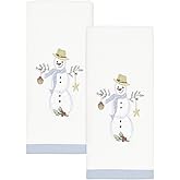 Avanti Linens - Fingertip Towels, Soft Cotton Velour, Embroidered, Festive Home Decor, Set of 2 (Coastal Snowman Collection)