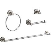BGL Bathroom Accessory Set,4-Piece Brushed Nickel Towel Racks for Bathroom, 24 Inches Towel Bar, Towel Ring, Toilet Paper Holder &amp; Robe Hook, Wall Mounted