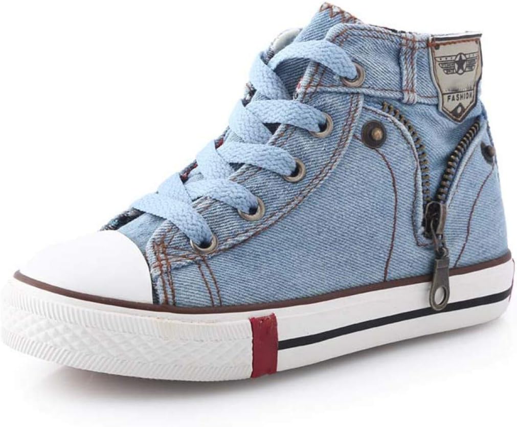 Amazon Co Jp 幼児用キャンバススニーカー ボーイズ ジーンズ デニム フラットシューズ ガールズブーツ サイドジッパー アスレチック軽量フットウェア スポーツ アウトドア