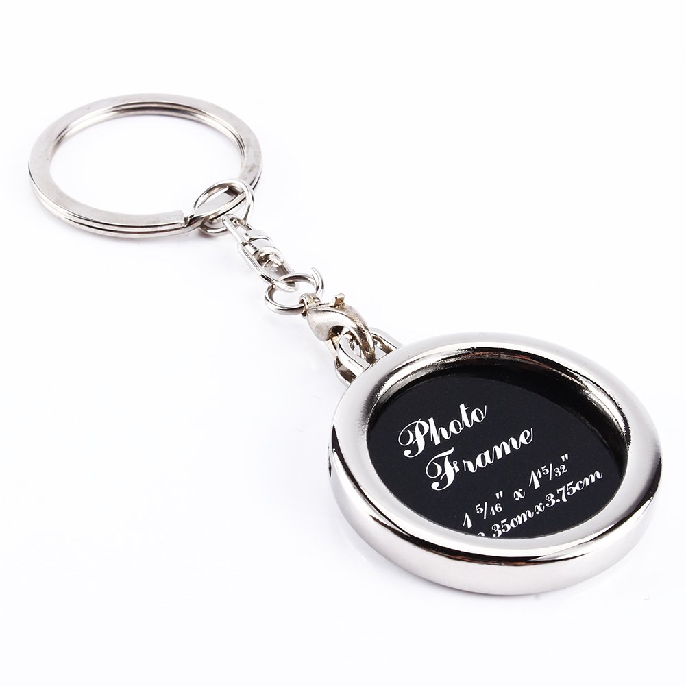 Oumefar Insert Photo Frame Keyring Cute Round Shape Metal Alloy Keyring Mini Photo Frame Keyring Keychain Gift