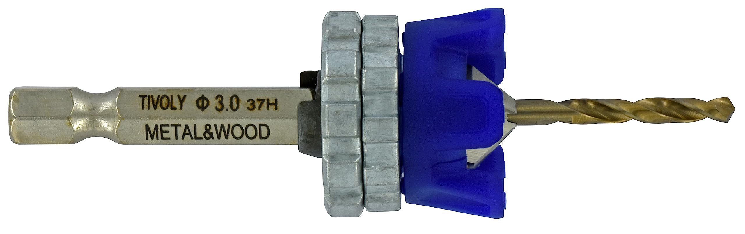 Tivoly 11900720300 Special Terrace Drill Bit Diameter 3 mm + HSS 90° Walnut Bit + Adjustable Depth Stop, Grey Blue