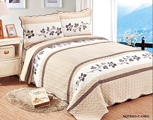 Beautiful Embroidery 3 piece Quilt Set with Shams. Soft All-Season Bedspreads Set Coverlets Cover Set. King Size: : Quilt 100"x90", Sham: (20” x 36”) x 2 (KING, CAMEL)