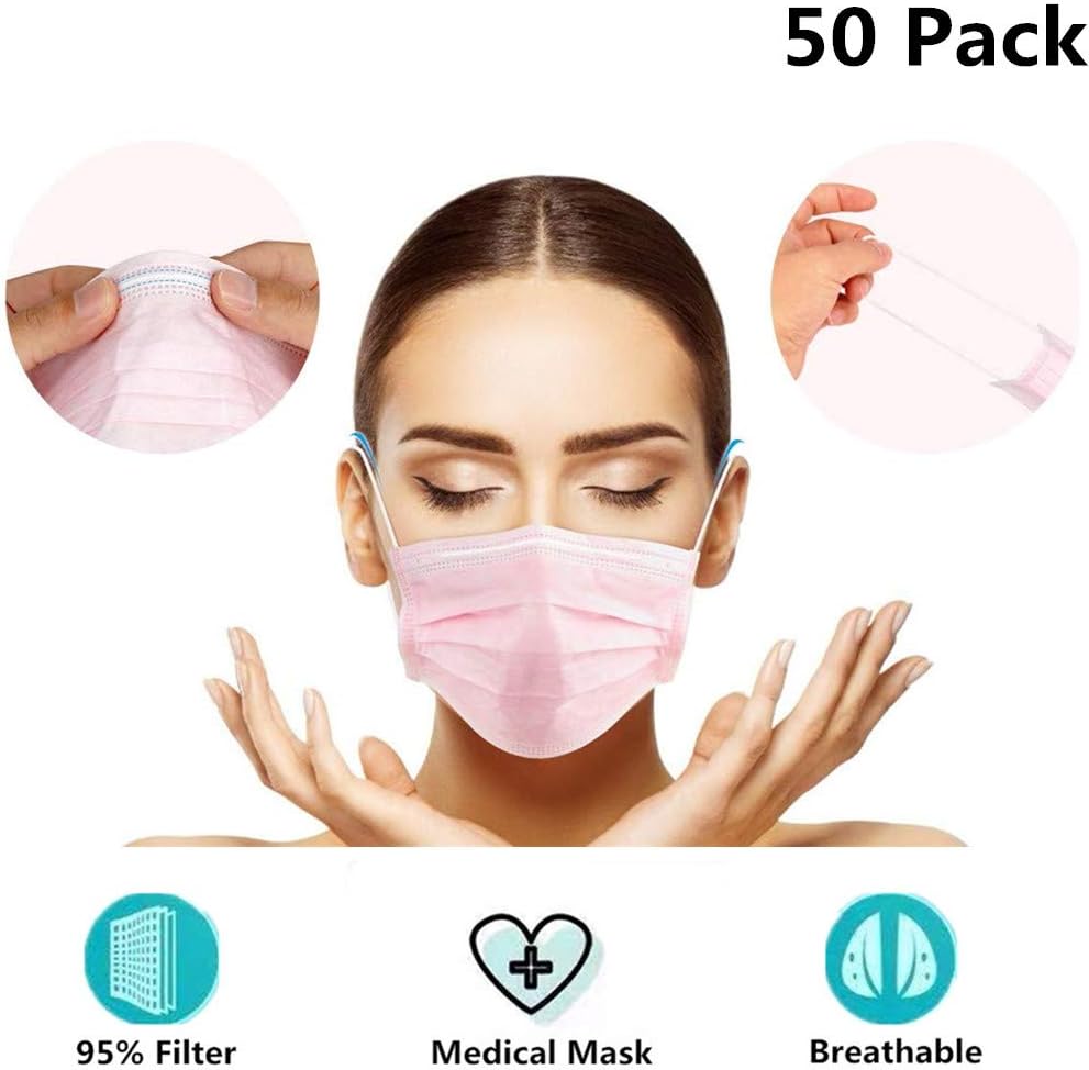 Cshopping Surgical Disposable Face Masks, Respirator Mouth Mask Medicom Safety Cover, Protective Safe Mask with Elastic Ear Loop, Block Dust Air Pollution Flu-50 Pieces