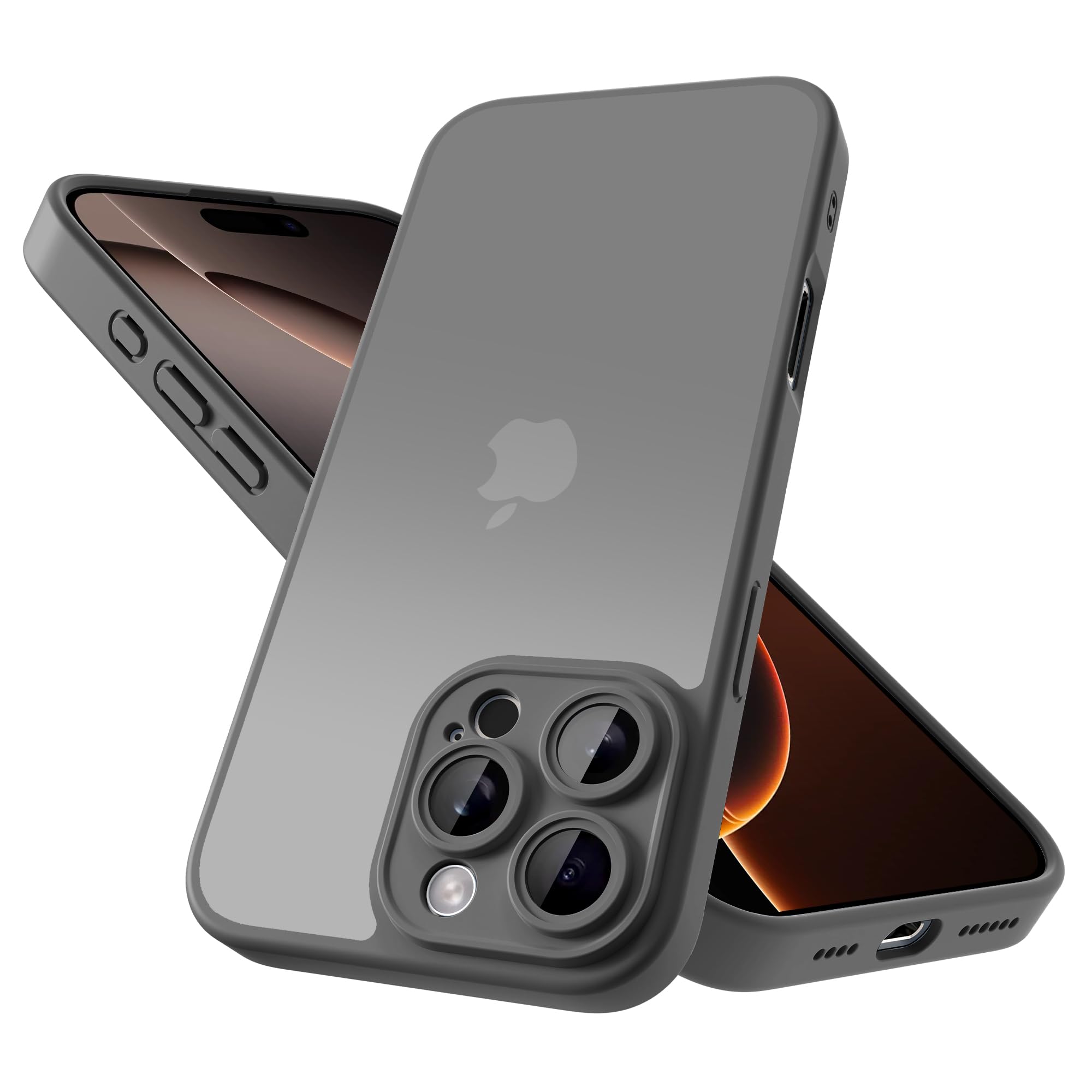 Mootobo for iPhone 16 Pro Case with Camera Lens Full Cover Protection, 10FT Military Grade Drop Protection Phone Case with Anti-Fingerprint Matte Back 6.3 inch - Grey