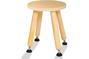 Cateam Wooden Step Stool for Kids and Toddlers - Set of 1 - Natural - Extendable Legs Kids Chair - Sensory Table Stool - Children's Round Sitting Stool with Leveling Feet and Anti-Slip Pads