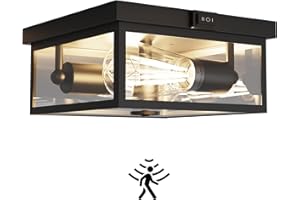 Craftersmark Outdoor Ceiling Light with Motion Sensor, Flush Mount Porch Light, Exterior Light Fixture with Clear Glass, Dusk to Dawn 2-Light Fixture for Patio,Porch (8.5 in)