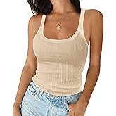 Ivay Womens Scoop Neck Ribbed Knit Tank Top Sleeveless Cotton Wife Beater Camisole Shirts