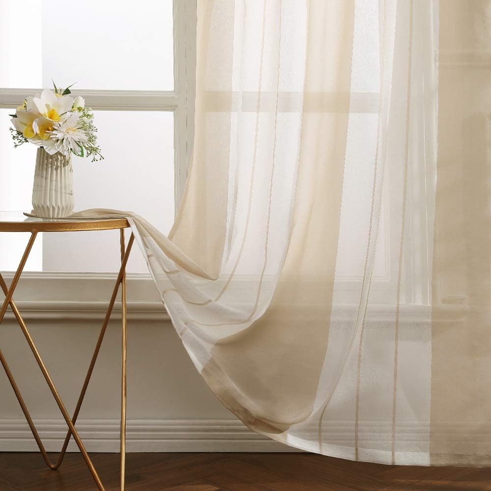 MIULEE 2 Panel Contemporary Decorative Ring Top Eyelet Voile Curtains Sheer Panels for Bedroom Livingroom Nursery Room 55" wide x63 Drop (140cm wide x 160cm Drop) Beige - Image 4