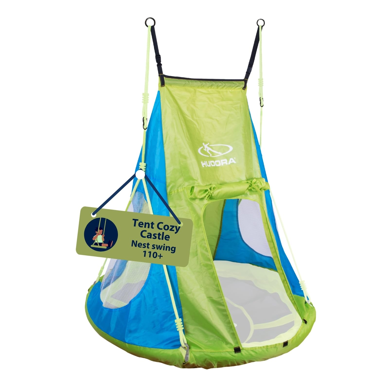 HUDORA Cosy Castle Tent Cover - Blue/Lemon Tent for Nest Swing 90 & 110/120 - Polyester Indoor/Outdoor Canopy for Children & Adults
