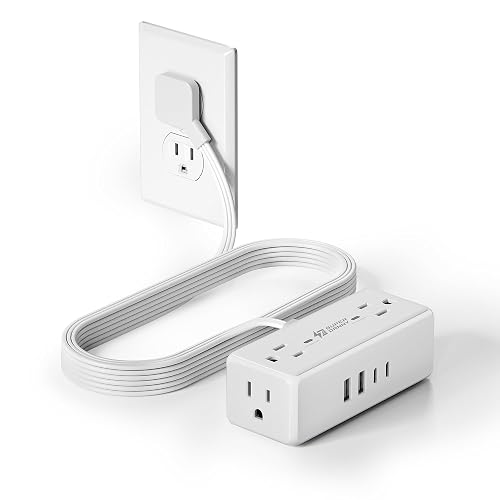6Ft Flat Plug Extension Cord, Surge Protector Power Bar, 4 Outlets &4 USB | SUPERDANNY Surge Protector Power Strip, Small Outlet Extender for Home, Office Supplies, College Dorm Room Essentials, Travel