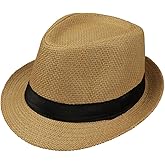 Panchitalk Straw Fedora Hat Wide Brim Summer Beach Sun Cap Panama Hat for Men Women Child