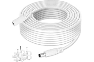 WILDHD DC Power Extension Cable 33ft, 2.1mm x 5.5mm Plug Compatible with 12V DC Adapter Cord for CCTV Security Camera, IP Camera, Standalone DVR (33ft White)