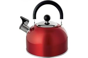 Lily's Home 2 Quart Stainless Steel Whistling Tea Kettle, the Perfect Stovetop Tea and Water Boilers for Your Home, Dorm, Condo or Apartment. Red