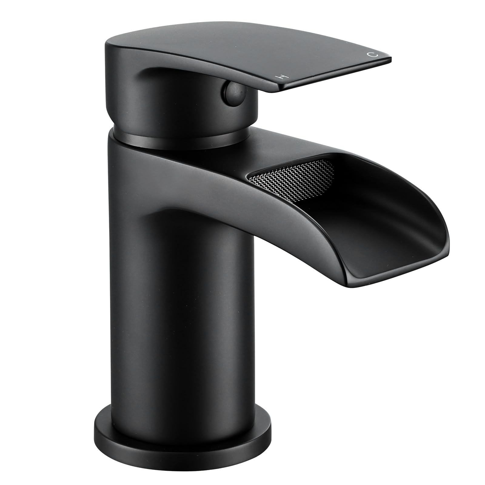 Peppermint Black Basin Taps Waterfall Taps for Bathroom Sink, Matte Black Bathroom Mixer Tap Single Lever Mono Hot and Cold Basin Mixer Tap
