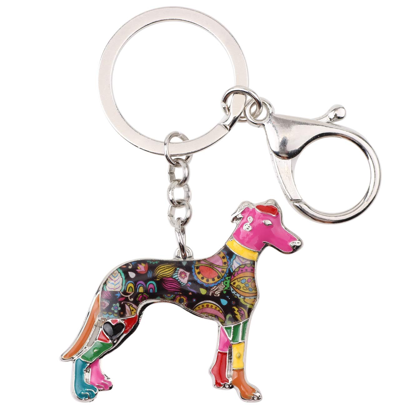 WEVENI Enamel Alloy Greyhound Dog Keychain Pet Key Ring Gift Car Wallet Bag Charms For Women Girls (Multicoloured)