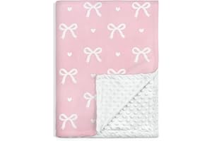 SANDJEST Bow Minky Baby Blanket 30 x 40 Inches for Girls, Soft Plush Receiving Blanket with Dotted Back, Gift for Toddler Newborn Infant Christmas Birthday Baby Shower