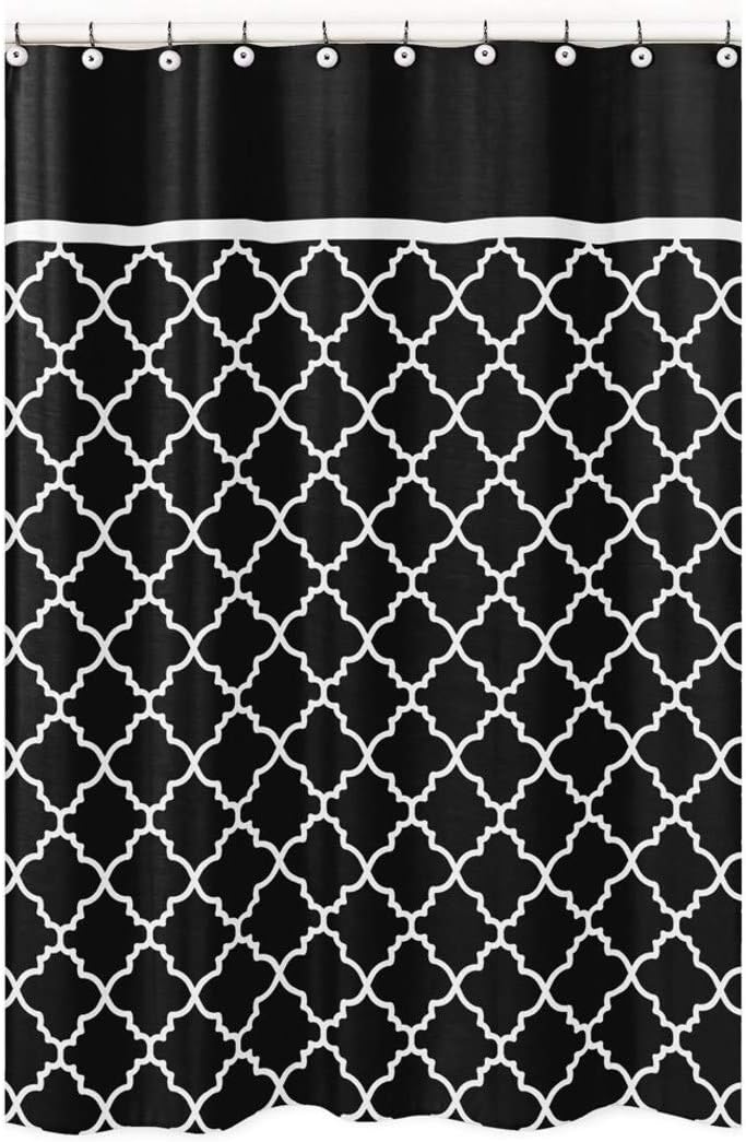 72"x72" Black White Moroccan Trellis Pattern Shower Curtain, Elegant Luxurious Geometric Texture Print Bath Curtain, Vibrant Solid Colors, Modern Style, Microfiber Polyester, Machine Wash, for Unisex
