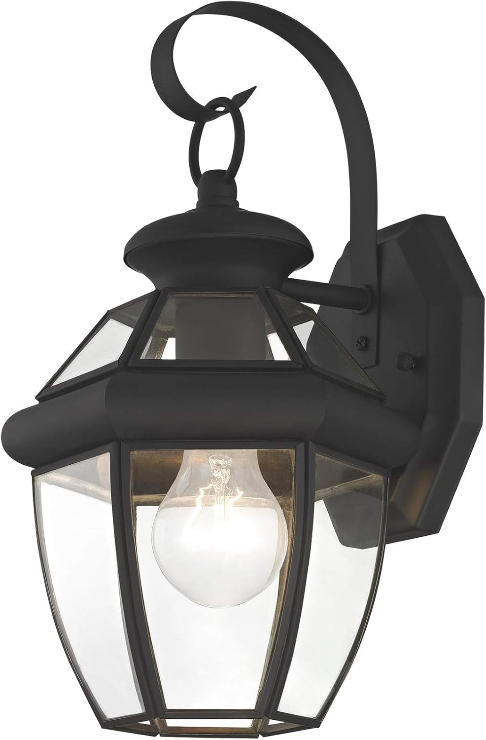 Livex Lighting 2051-04 Monterey 1 Light Outdoor Black Finish Solid Brass Wall Lanternwith Clear Beveled Glass