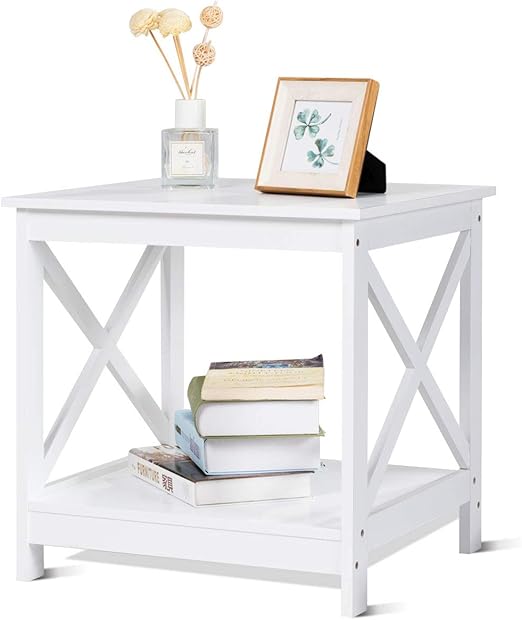 Amazon Com Giantex End Table Sofa Side Table X Shaped Frame Accent Furniture Display Shelves For Living Room Bedroom Nightstand L19 Xl19 Xh18 1 White Kitchen Dining