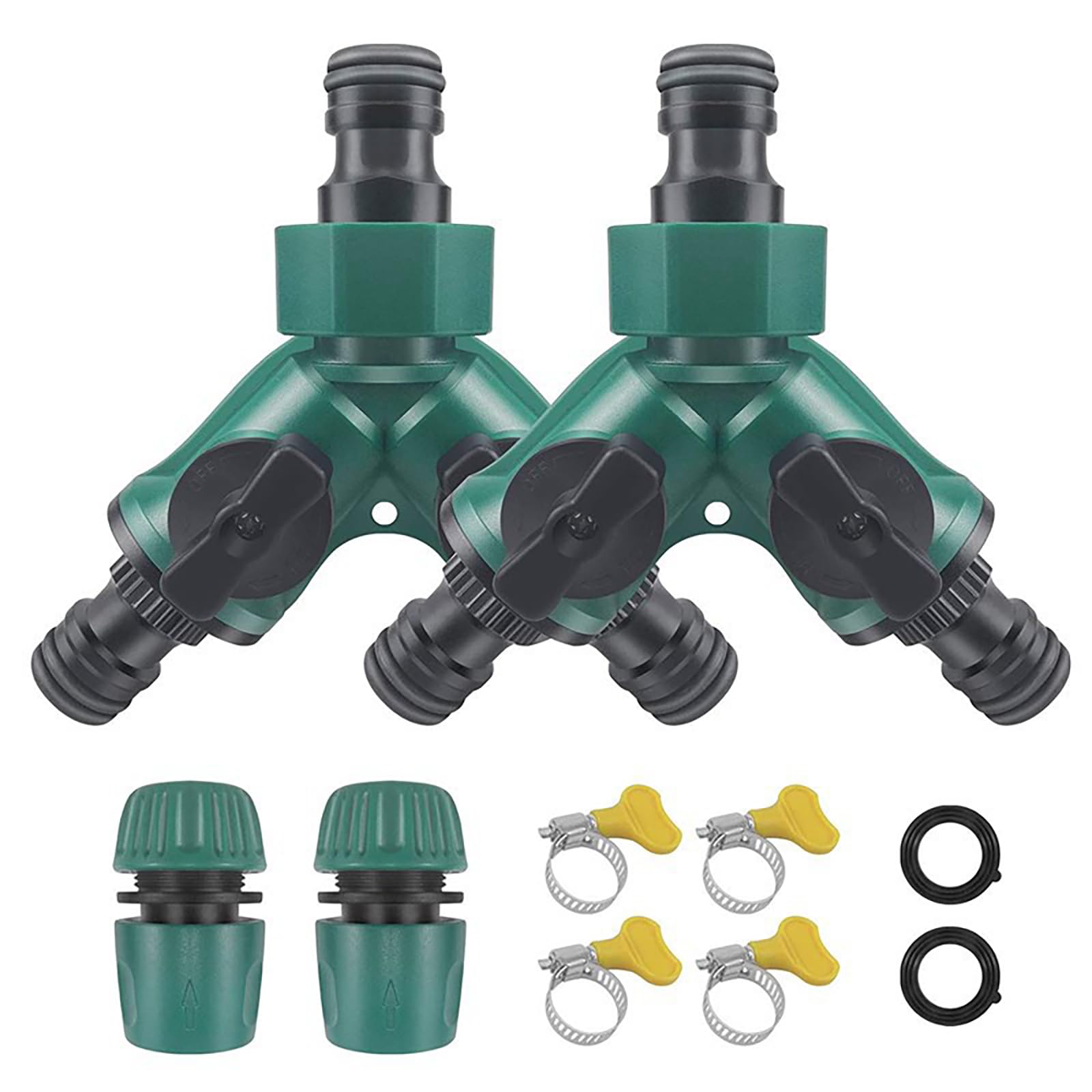 RoseFlower Garden Hose Splitter Y Way Heavy Duty, Outdoor Faucet Splitter Hose Connector Water Taps Distributor Hose Adapter with Individual On-Off Valve, 2 Rubber Washer