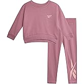 Reebok Toddler Girls Pants Set - 2 Piece Athletic Fleece Crewneck Sweatshirt and Active Leggings Toddler Outfits for Girls
